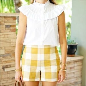 Ann Taylor Gingham High Waist Short Yellow Plaid side pockets Size 10 New w/tags